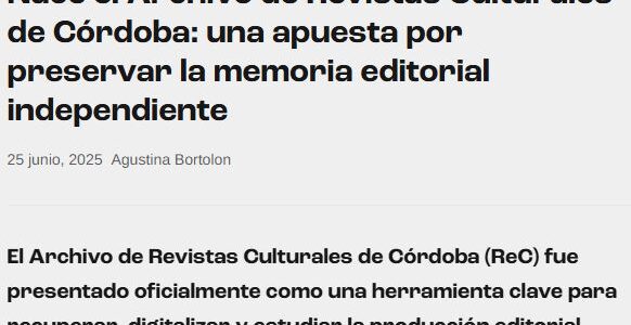 Nota | “Nace el Archivo de Revistas Culturales de Córdoba” [El Resaltador]